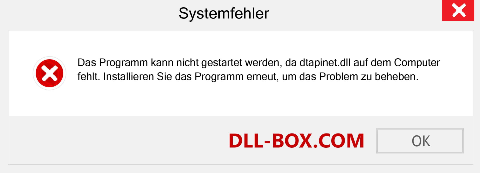 dtapinet.dll-Datei fehlt?. Download für Windows 7, 8, 10 - Fix dtapinet dll Missing Error unter Windows, Fotos, Bildern