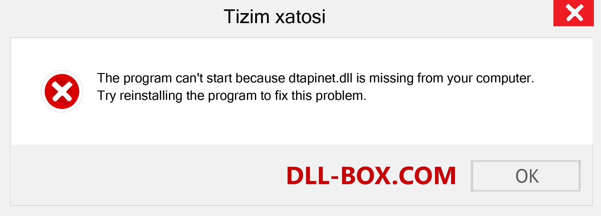 dtapinet.dll fayli yo'qolganmi?. Windows 7, 8, 10 uchun yuklab olish - Windowsda dtapinet dll etishmayotgan xatoni tuzating, rasmlar, rasmlar